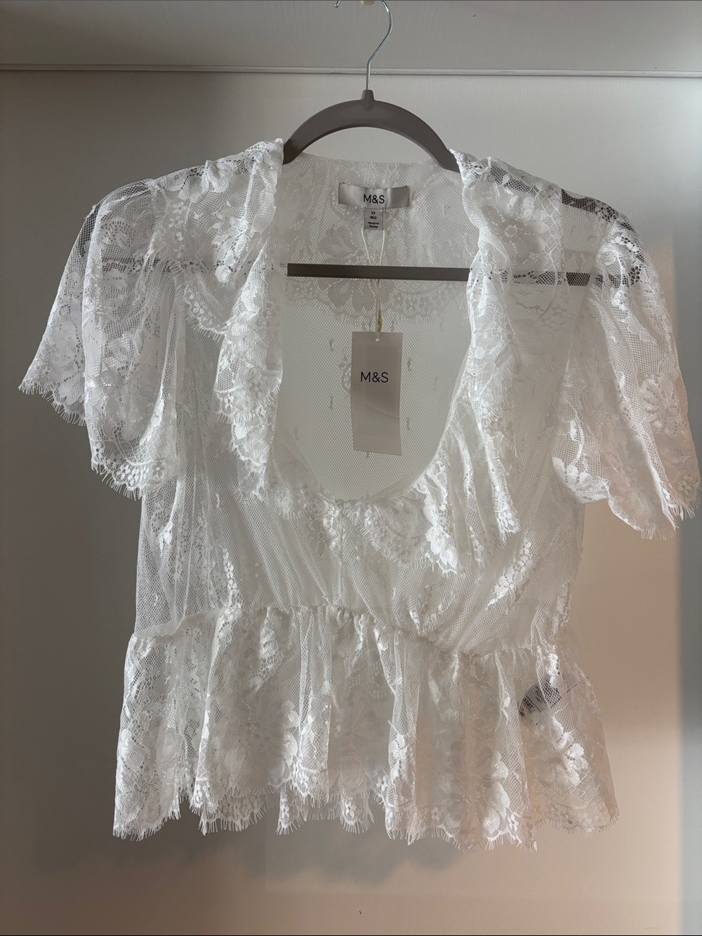 Marks & Spencer White Floral Lace Peplum Blouse